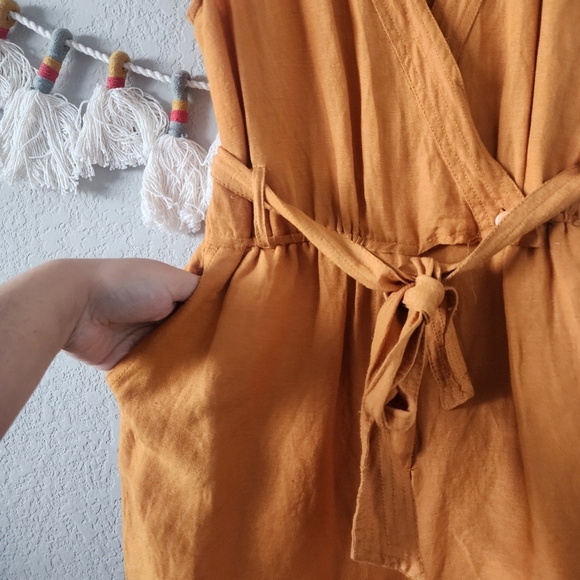 Anthropologie Maeve Luana Linen Blend Belted Yellow Romper Lagenlook Coastal 6 - Picture 6 of 12